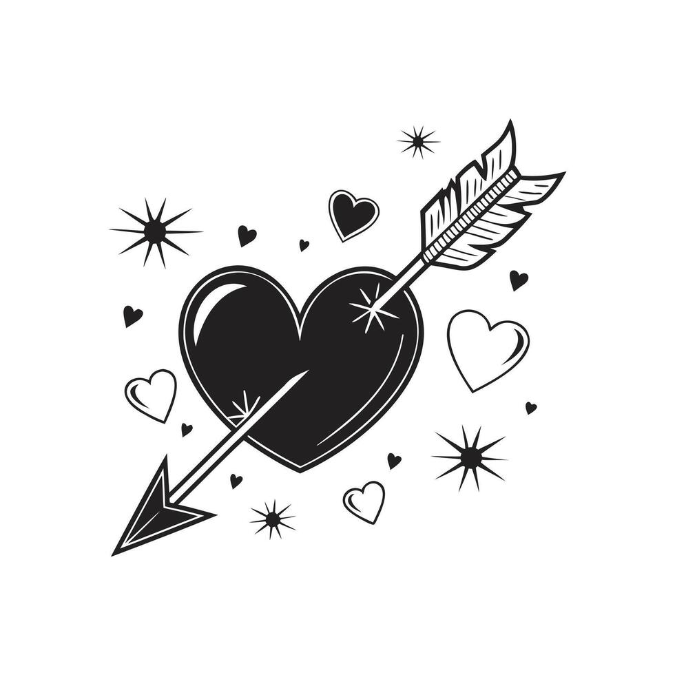 Heart and Arrow with Starbursts for Romantic Creations vector