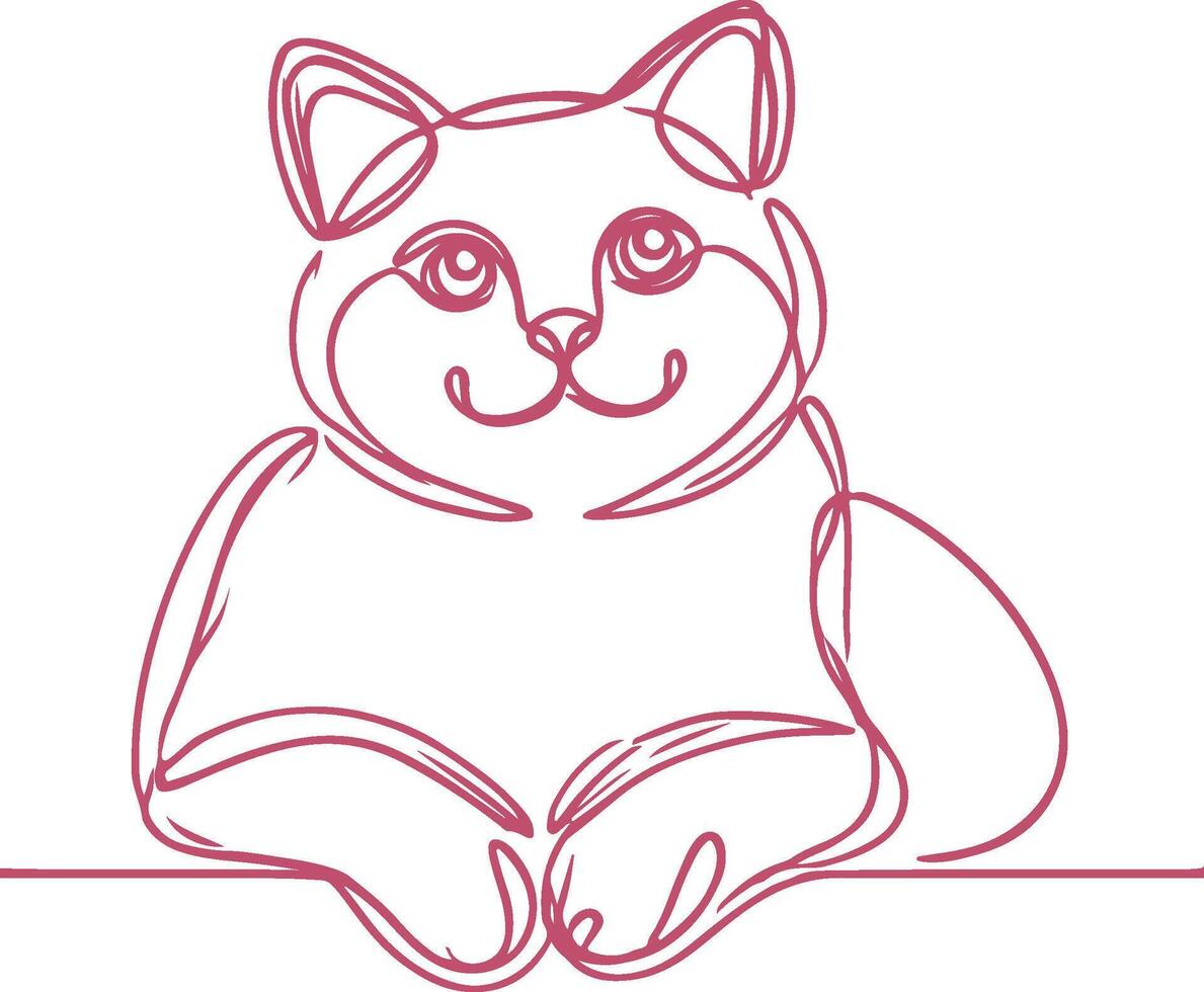 Charming Minimalist Line Art Cat Illustration - Modern One-Line Drawing vector