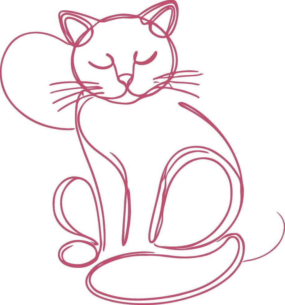 Minimalist Line Art Cat Illustration - Elegant One-Line Drawing of a Cat vector