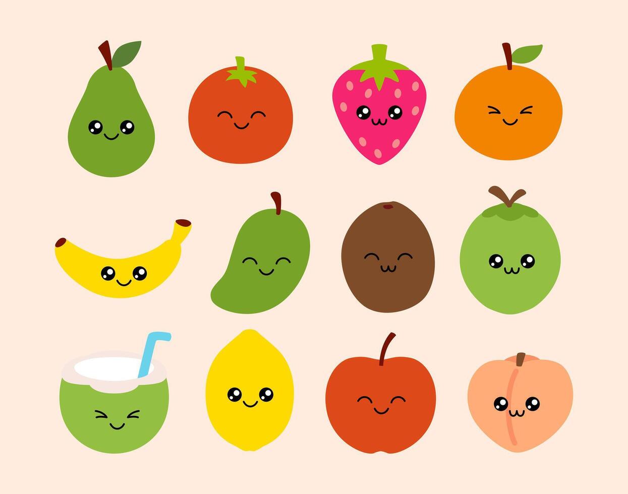Cute Fruit Illustration Design Flat character vector