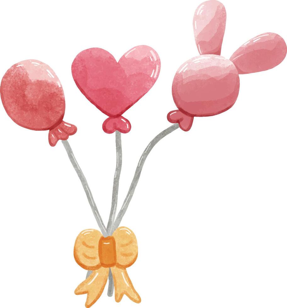 a drawing of three pink balloons with hearts vector
