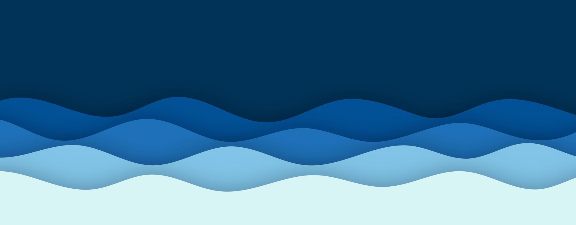 blue wave sea papercut style background design vector