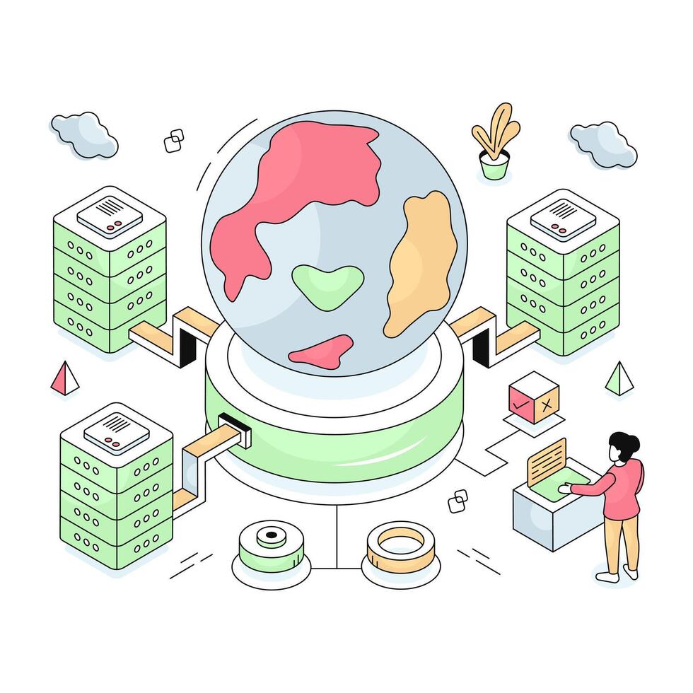 A isometric illustration design of global server vector