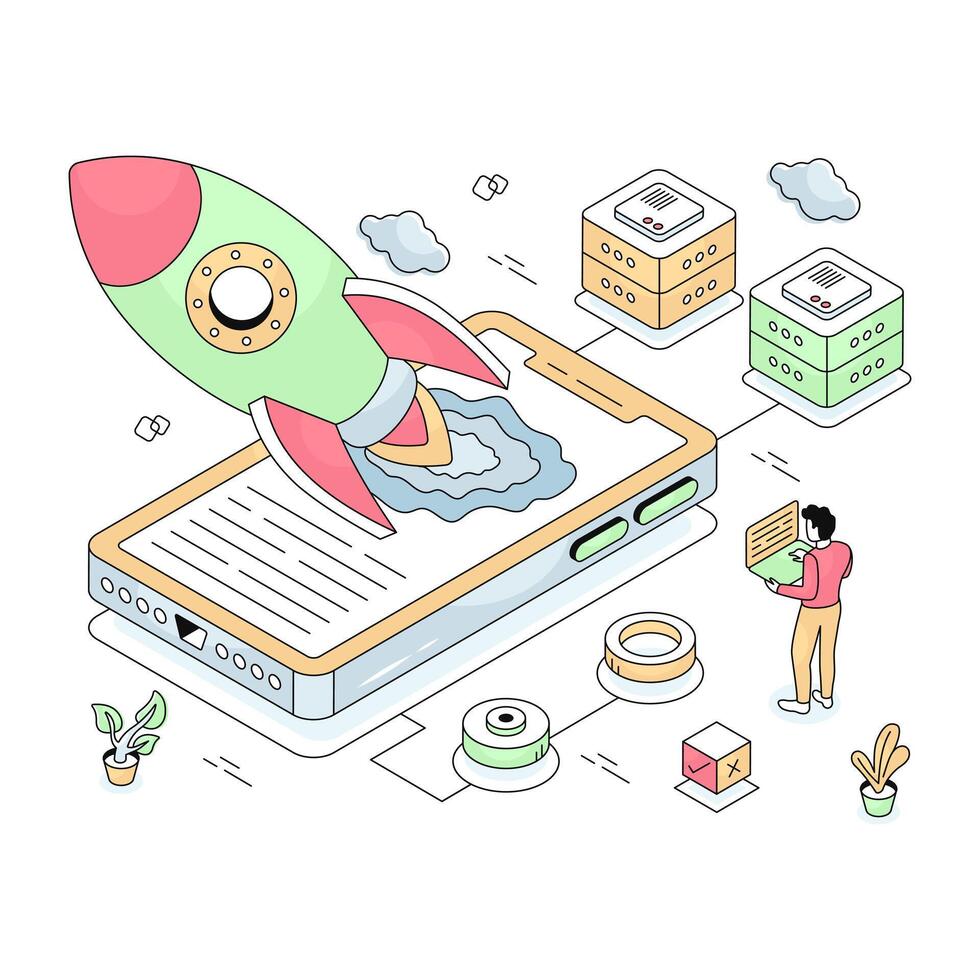 Creative design illustration of mobile launch vector
