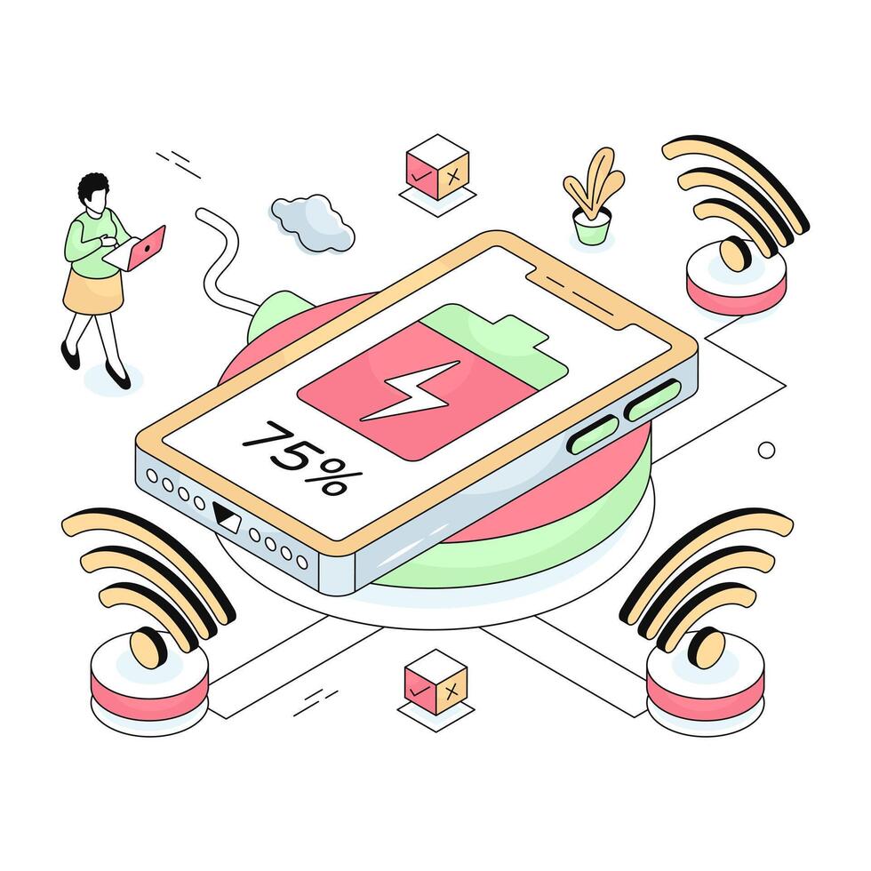 A isometric design illustration of mobile battery vector