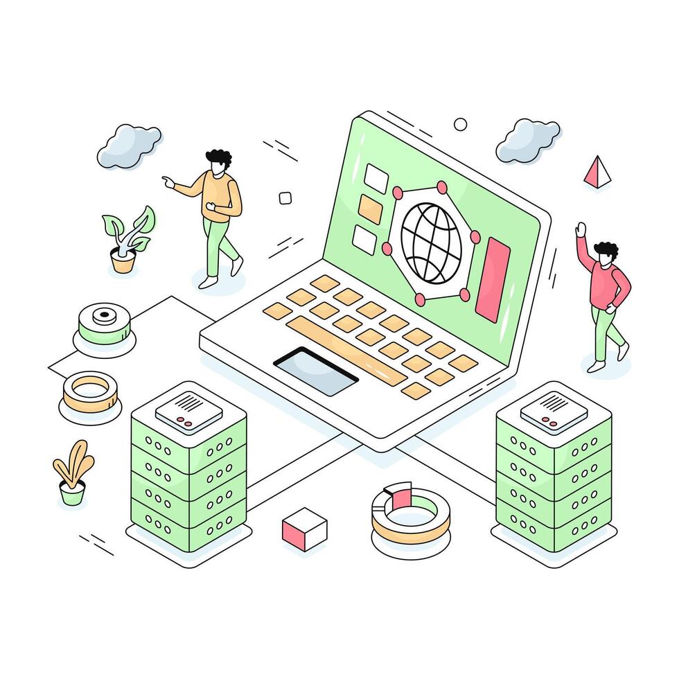 Isometric design illustration of system browser vector