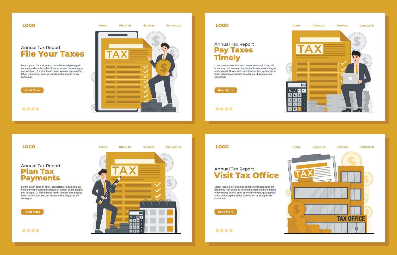 Illustration of tax report landing page template with simple design for tax report filing vector