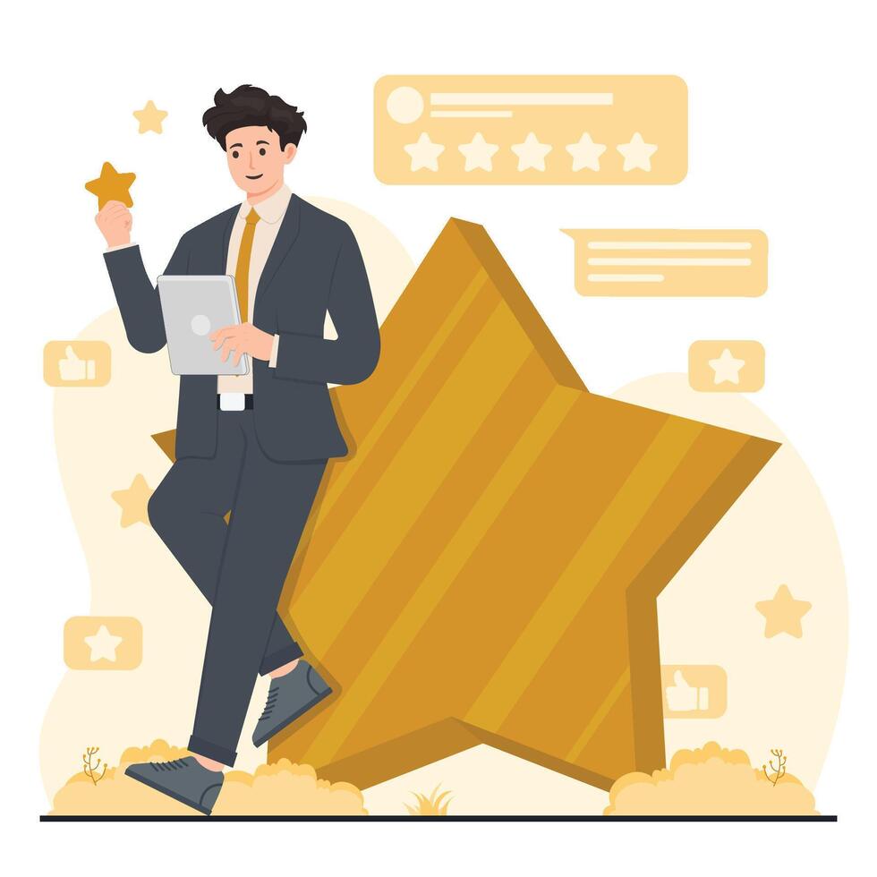 Illustration of customer review theme, emphasizing feedback collection business vector