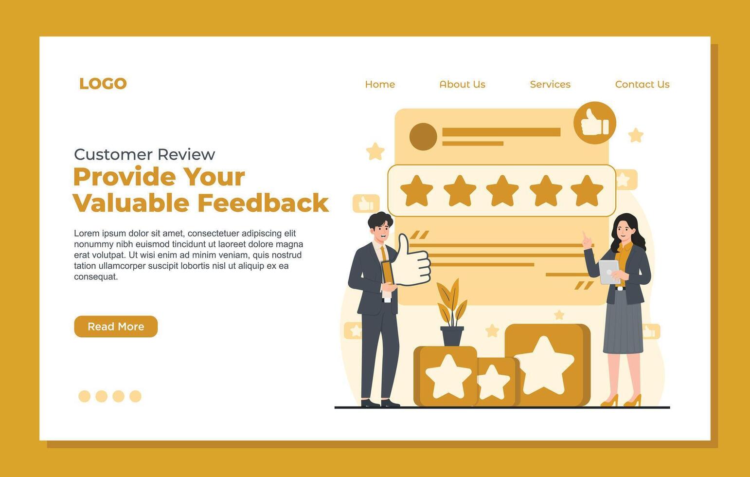 Customer reviews and feedback flat landing page template. Customer review, quality assessment, evaluation, customer satisfaction concept vector