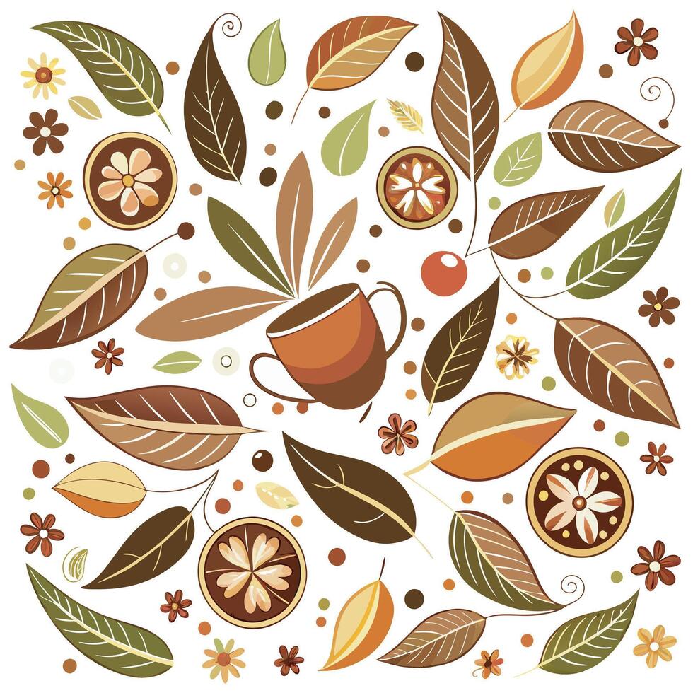 Coffee cup seamless pattern with floral illustration design vector