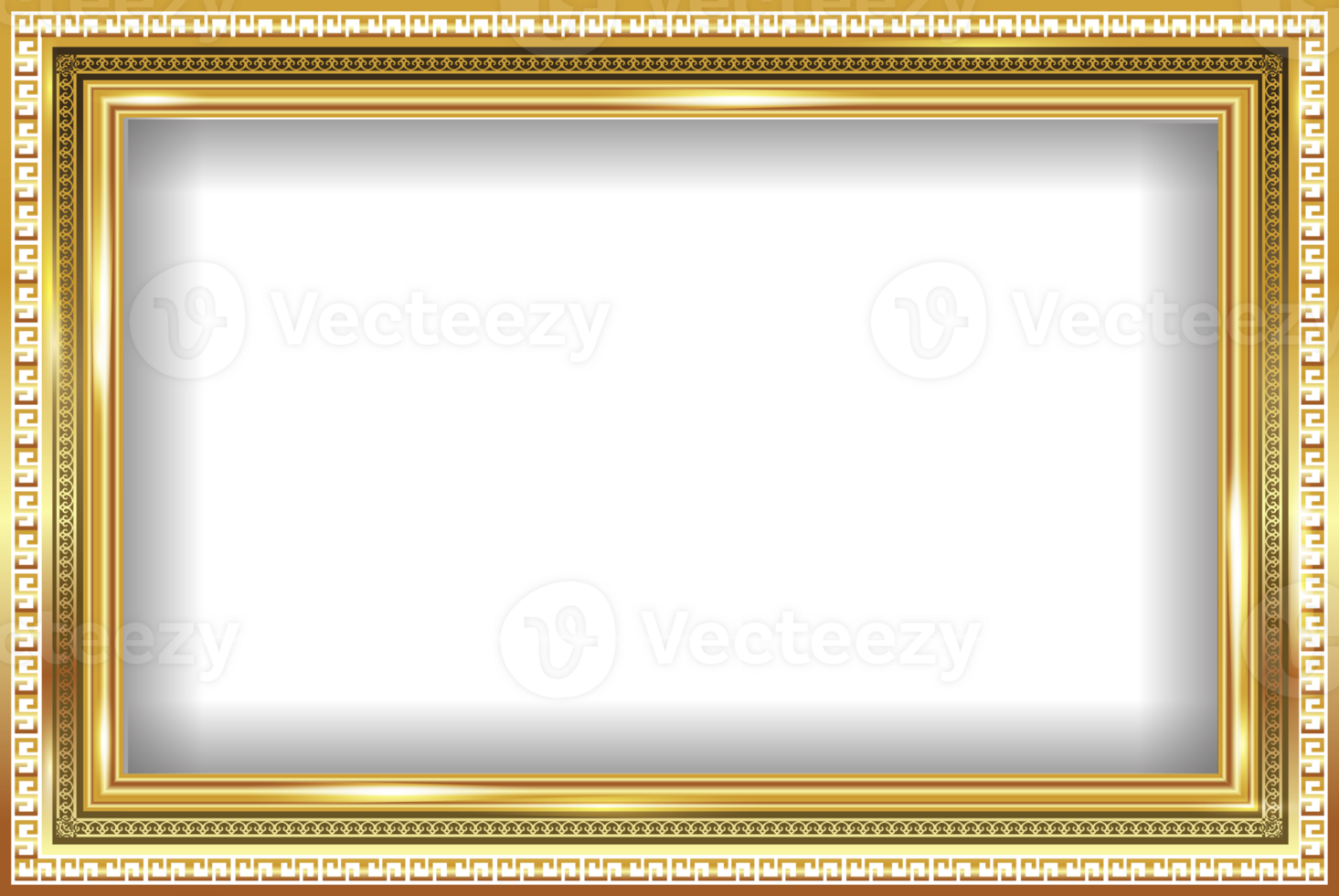 Empty painting picture rectangular frame with golden engraved and carved wooden border. Decorative retro ornamental detailed picture frame Old classic baroque golden gilded framework. png