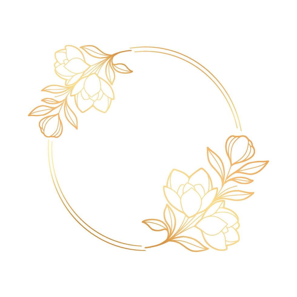 Golden floral frame with leaves and flowers on a white background vector