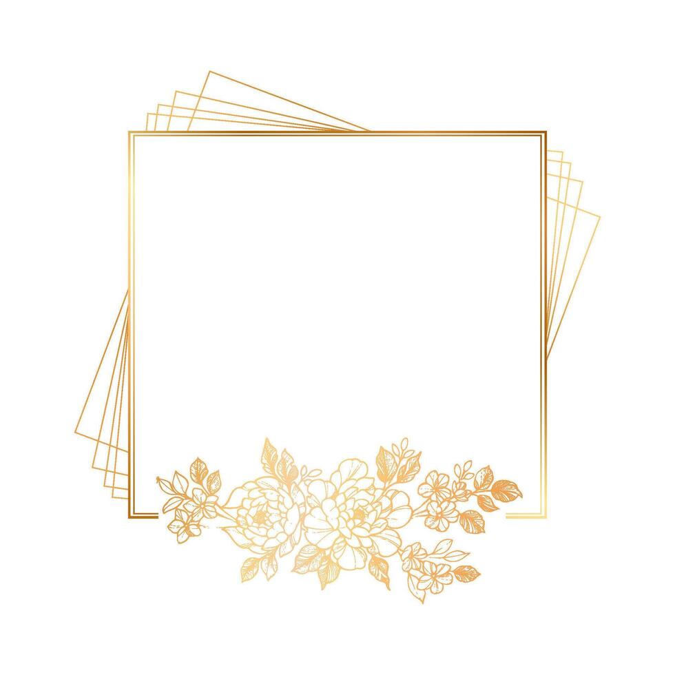 Golden frame with flowers on a white background vector