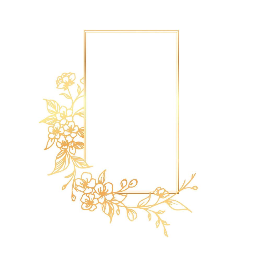 Gold frame with flowers and leaves on a white background vector