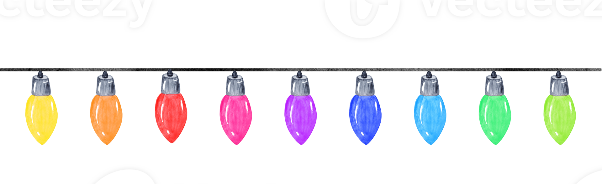 watercolor multicolor glowing garland with lightbulbs isolated png