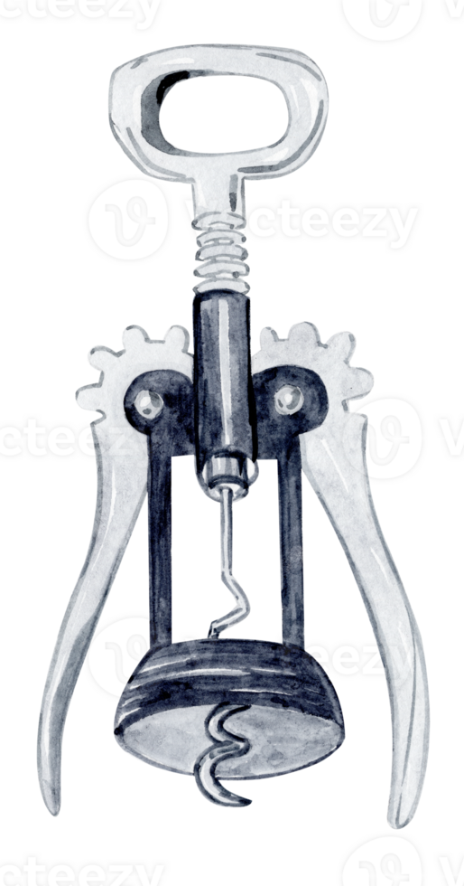 Watercolor corkscrew for opening bottles isolated png