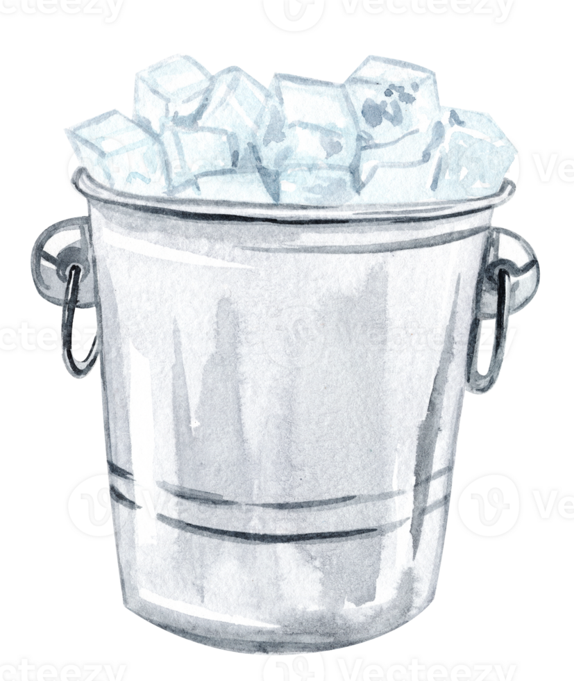 Watercolor bucket with ice isolated png