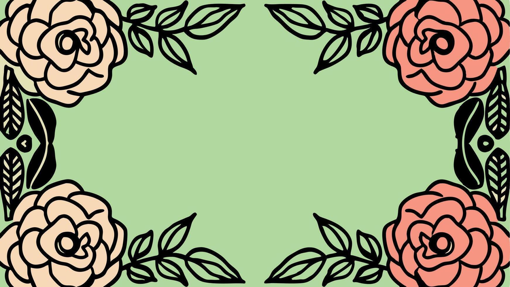 A floral frame with roses on a green background vector