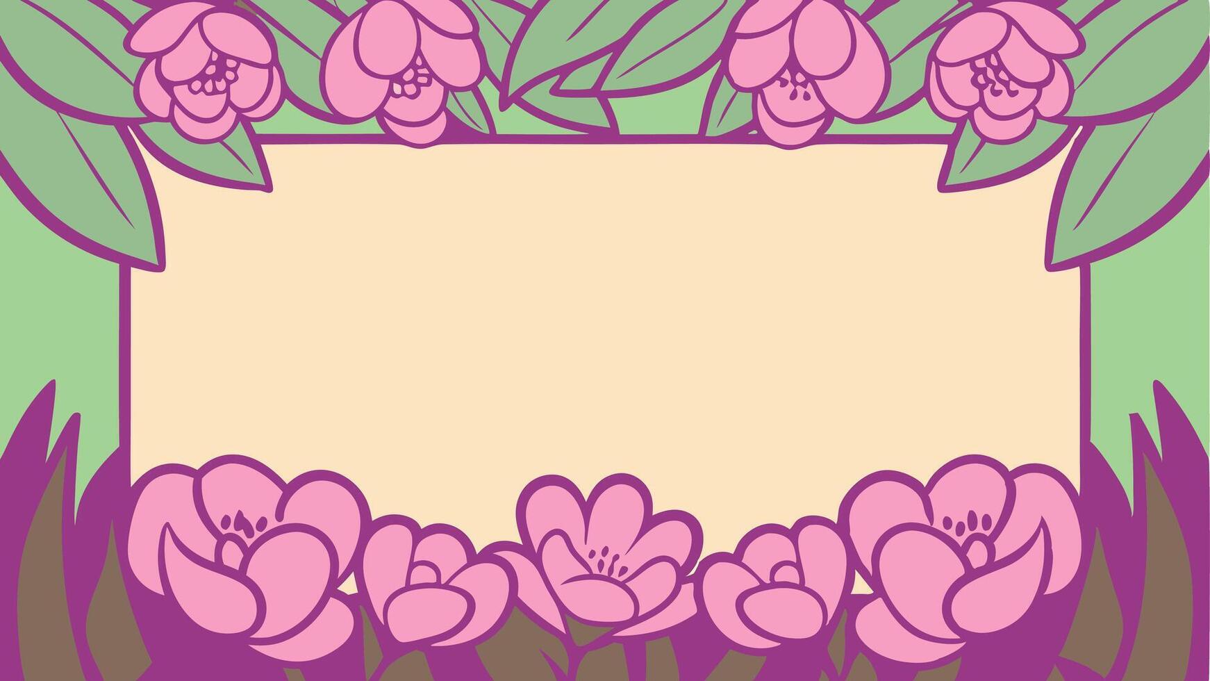 A frame with pink flowers and leaves with free space in the middle vector