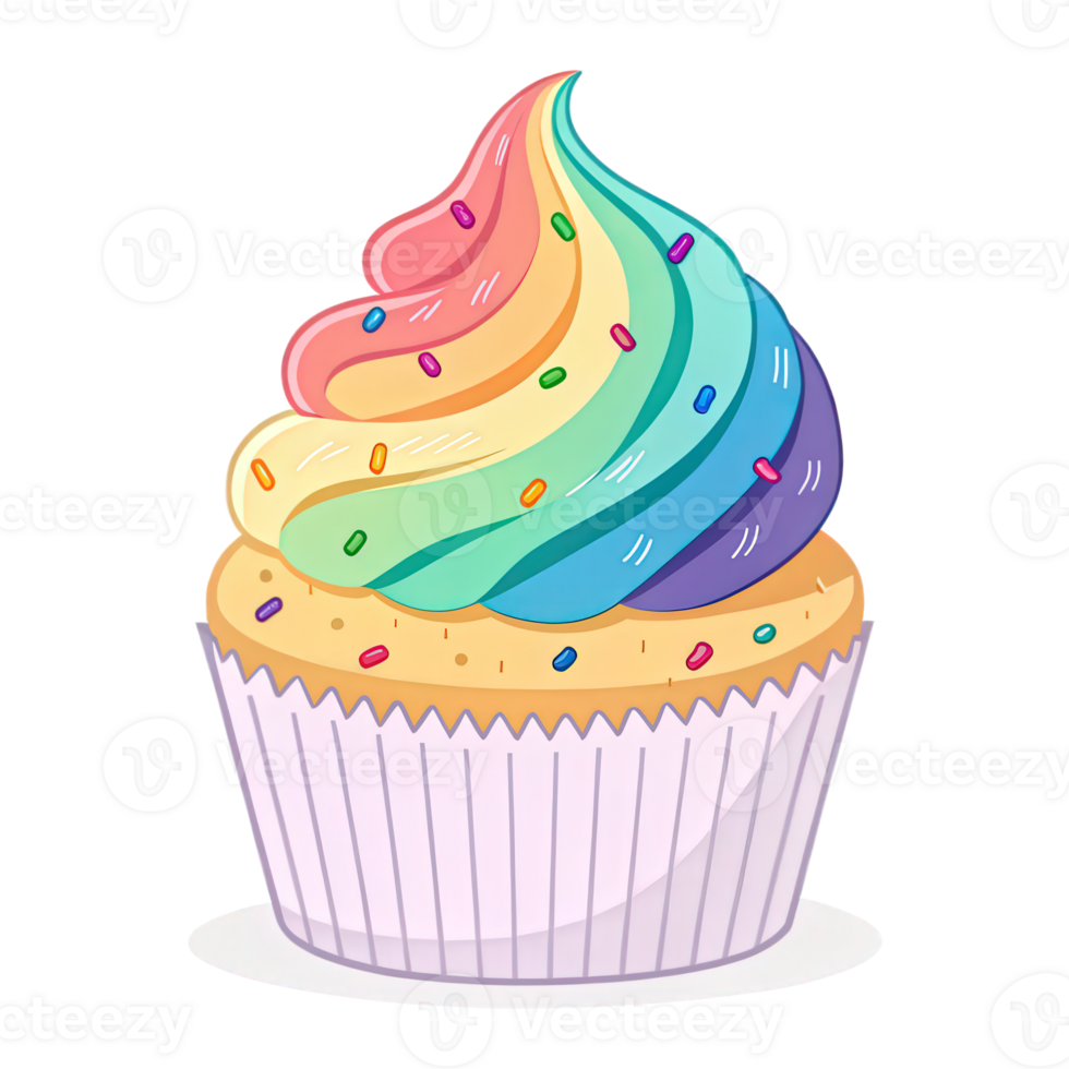 Cupcake with Rainbow Frosting png