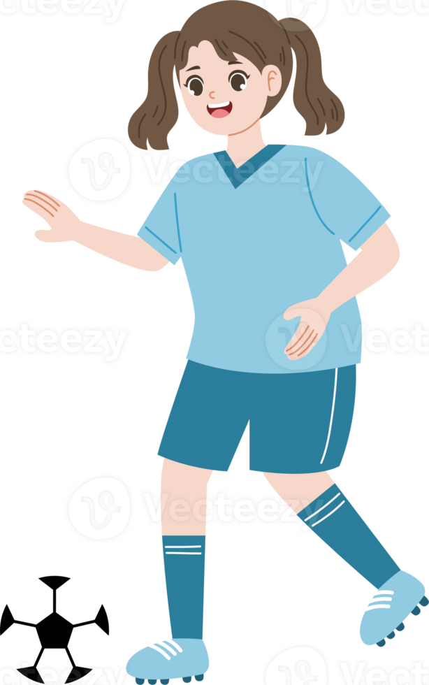 happy girl dribbling soccer ball png