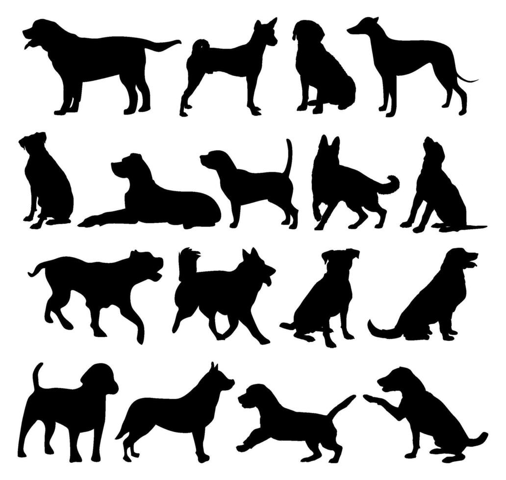 set of dog silhouette vector