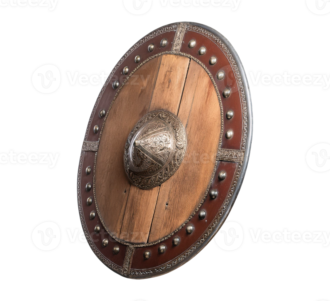 A wooden shield with rivets on it png