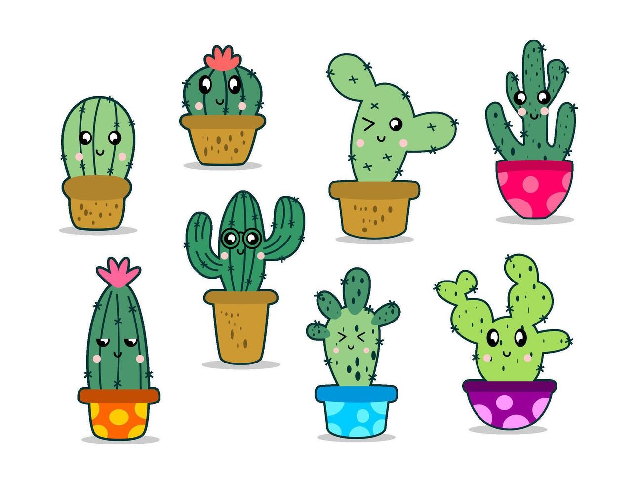 cute cactus and plants character vector