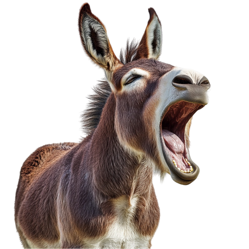 A donkey is yawning with its mouth open png