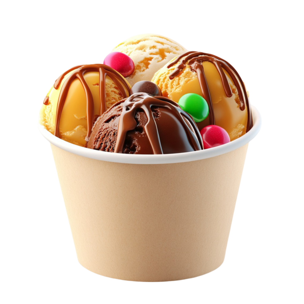 An ice cream cone with chocolate, candy and candy png