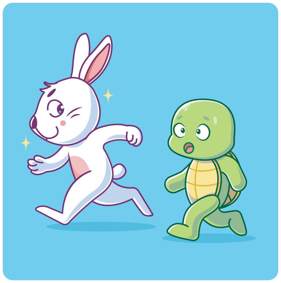 Rabbit and turtle race to win the finish line vector