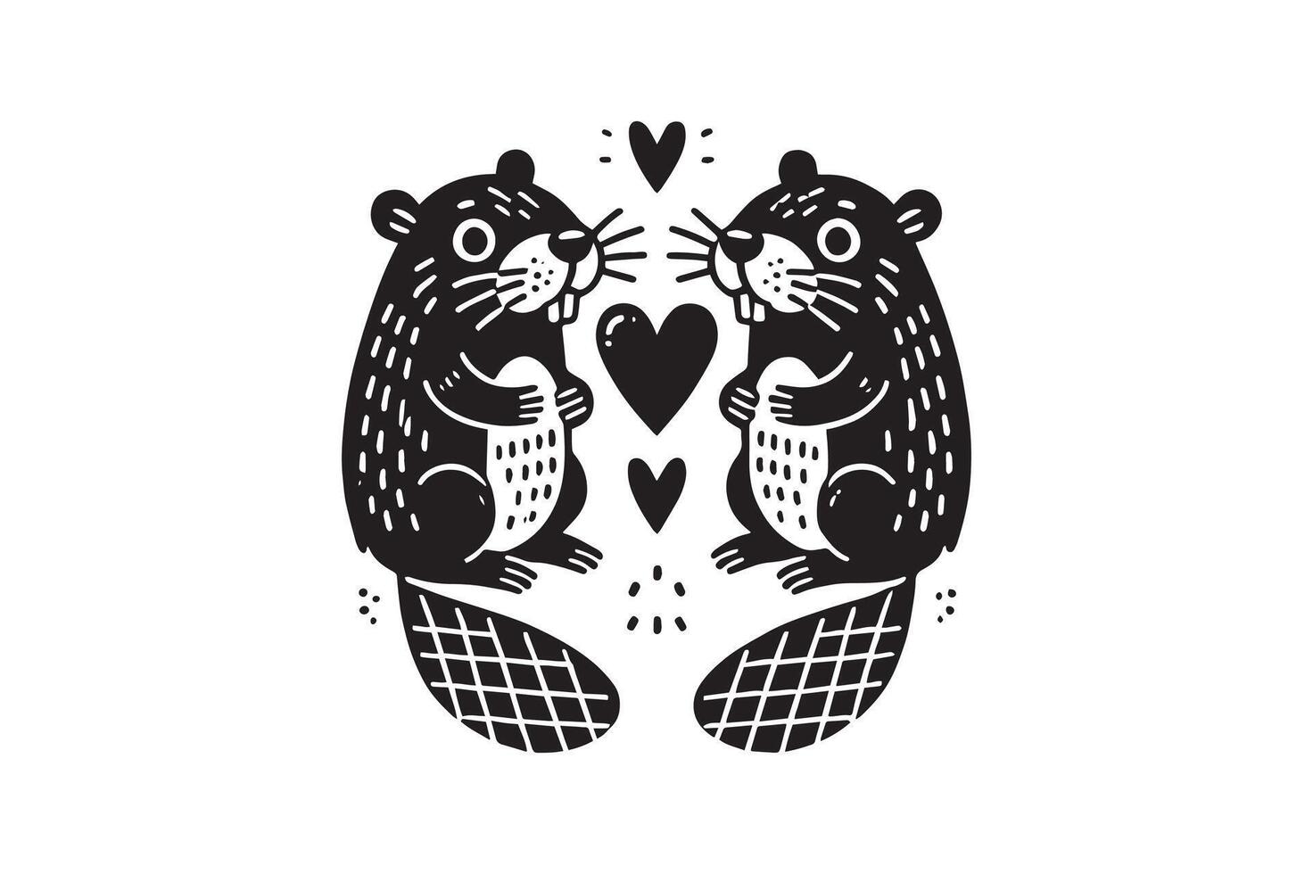Sweet Beaver Silhouette with Love Elements vector