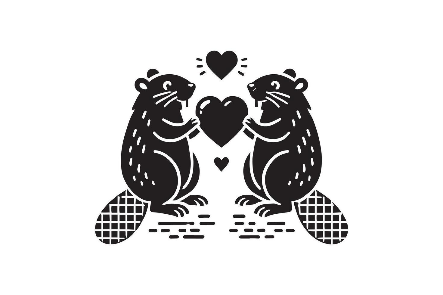 Beaver Silhouette with Heart Symbols Graphics vector