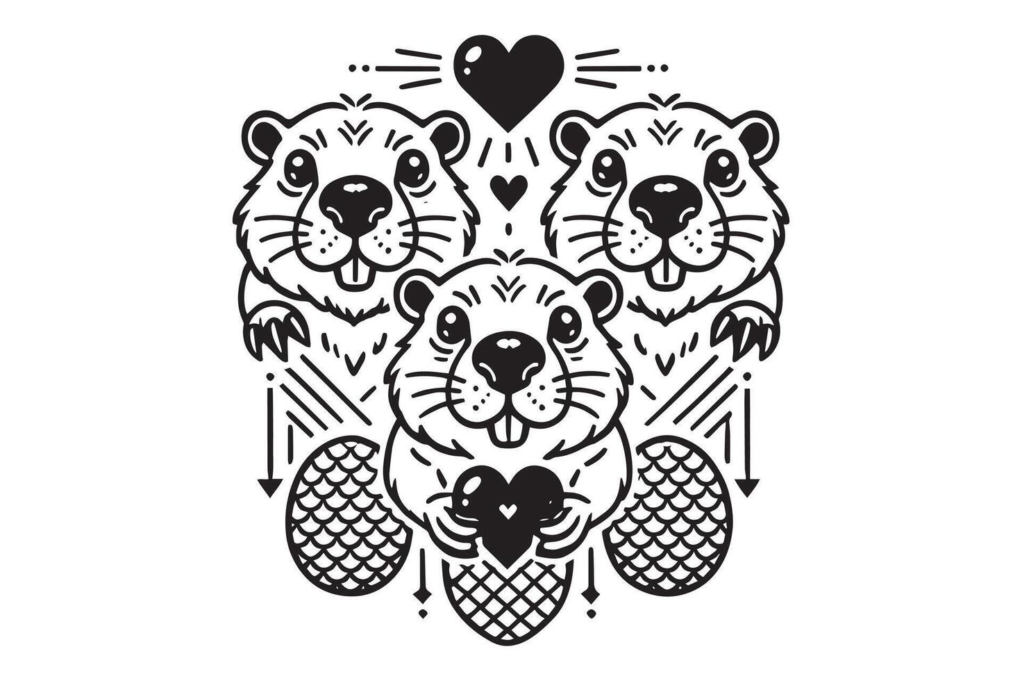 Adorable Beaver Silhouette Love Artwork vector