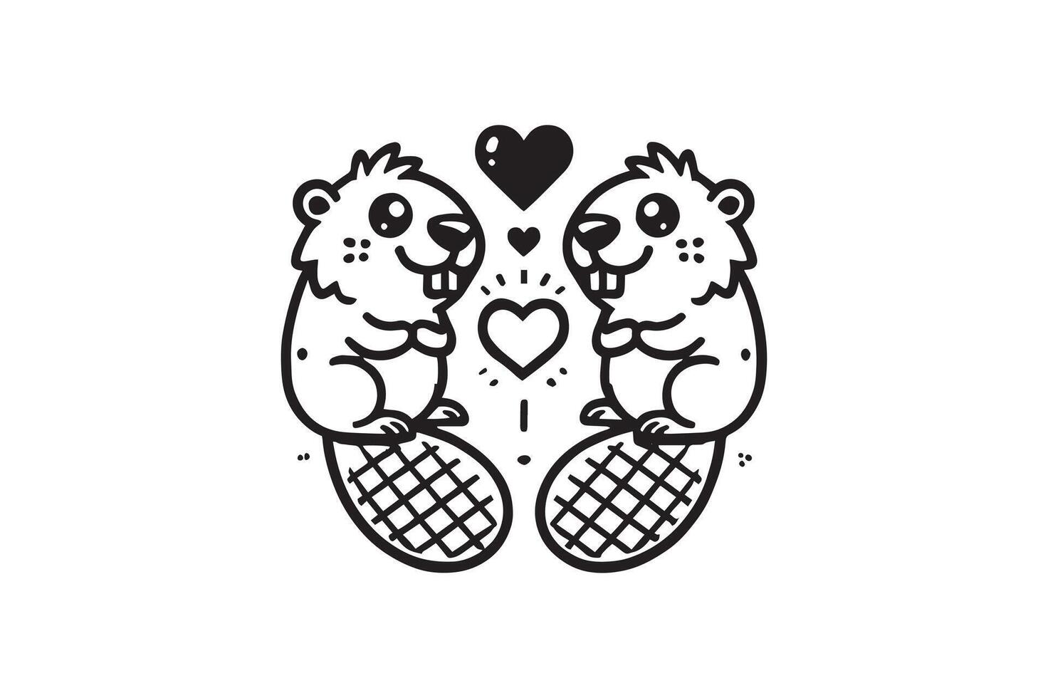 Beaver Couple Silhouette with Heart Designs vector