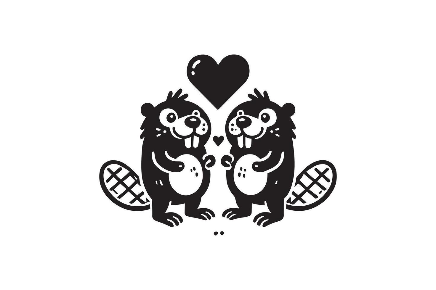 Beaver Holding Heart Silhouette Design vector