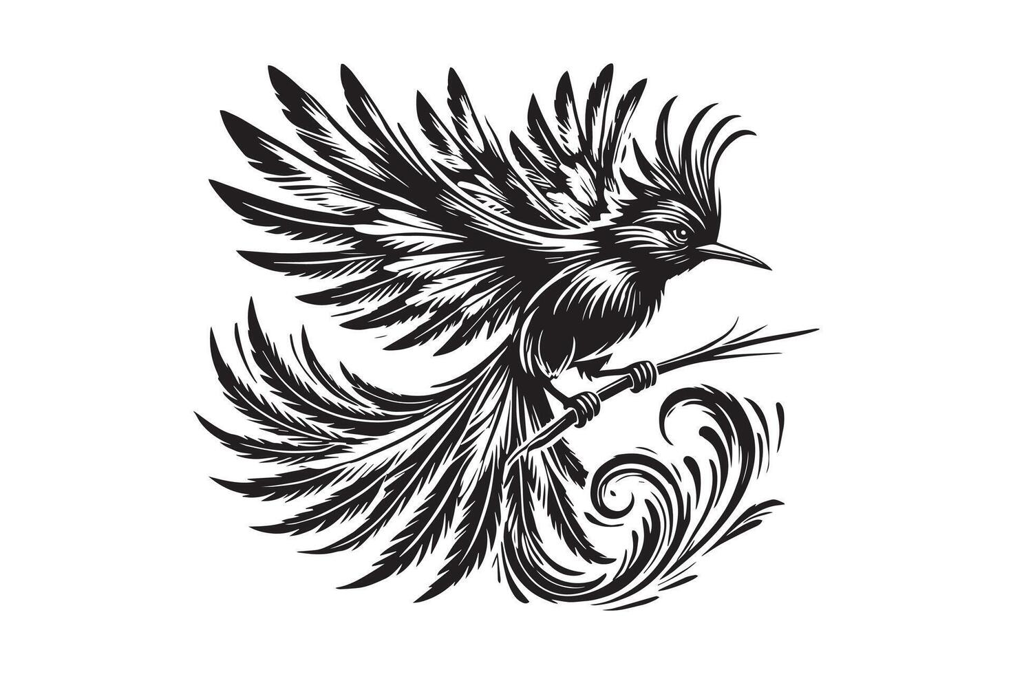 Black and White Sparrow Bird Silhouette Art vector