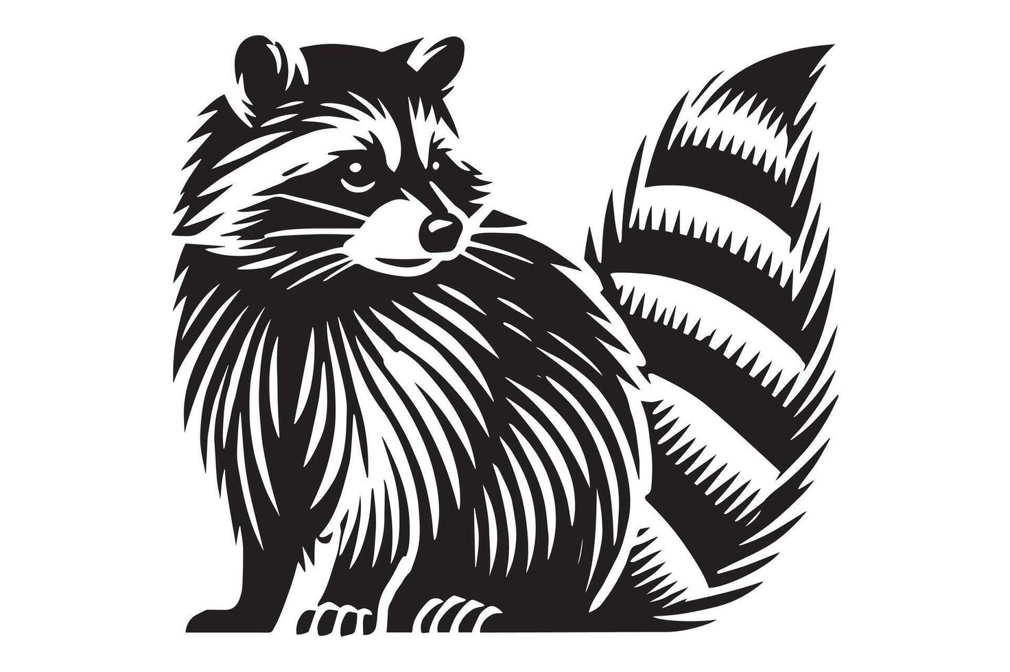 Detailed Raccoon Silhouette Art vector