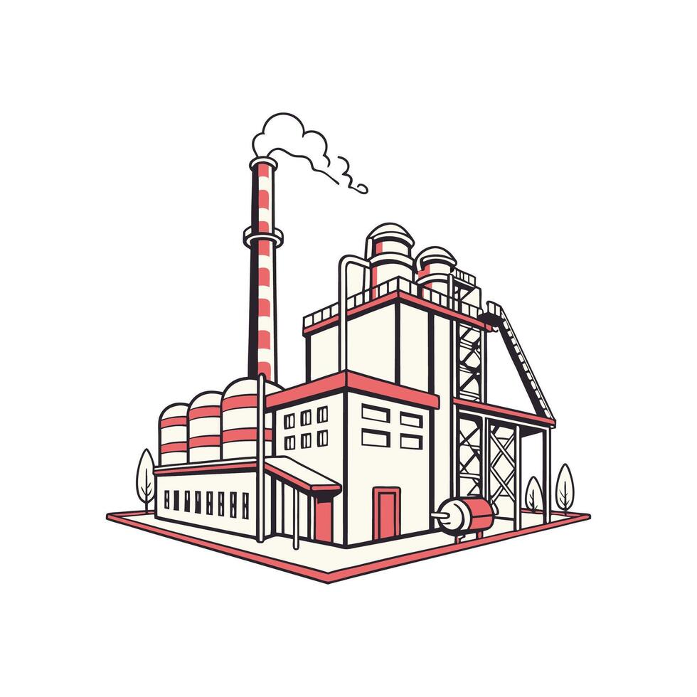 An illustration of a factory with smoke coming out of the chimney vector