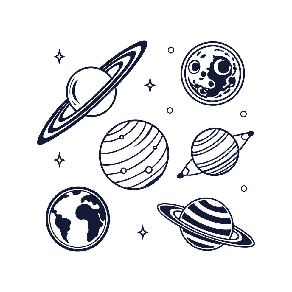 Set of planets and saturn in space vector