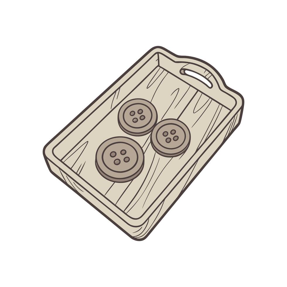 Wooden tray with two buttons on it vector