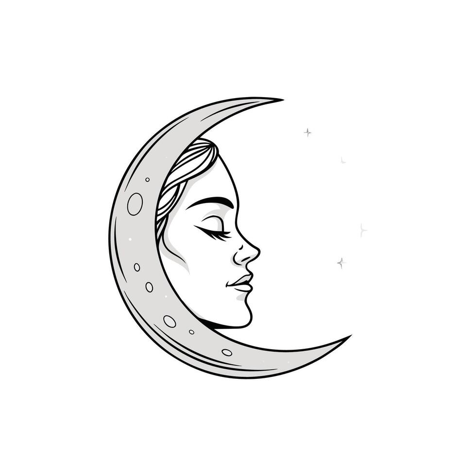 A woman's face is drawn on the moon vector