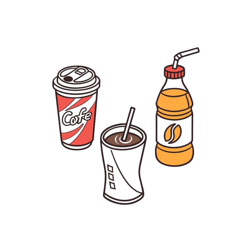 Coffee, soda and juice icon set vector