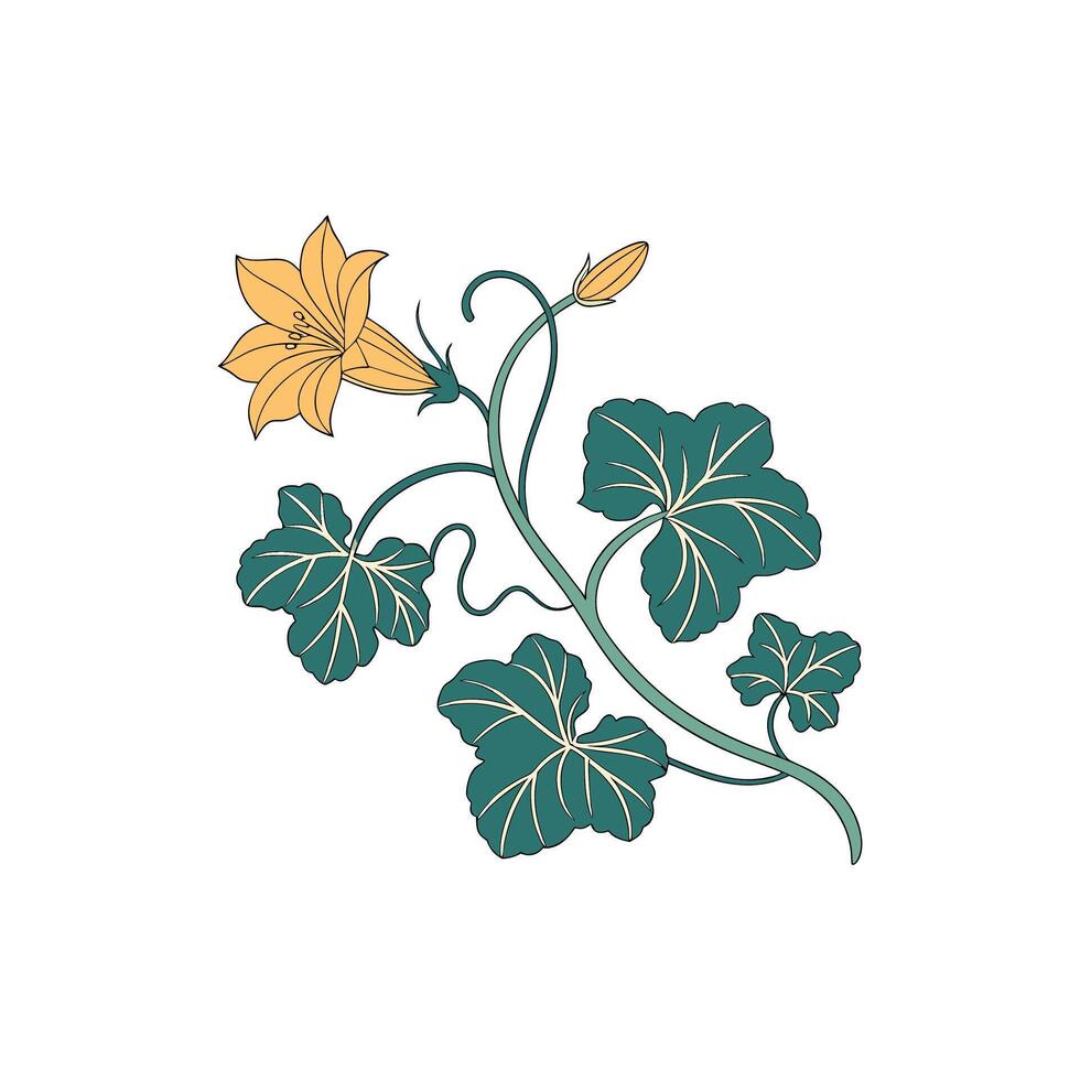 A drawing of a plant with leaves and flowers vector