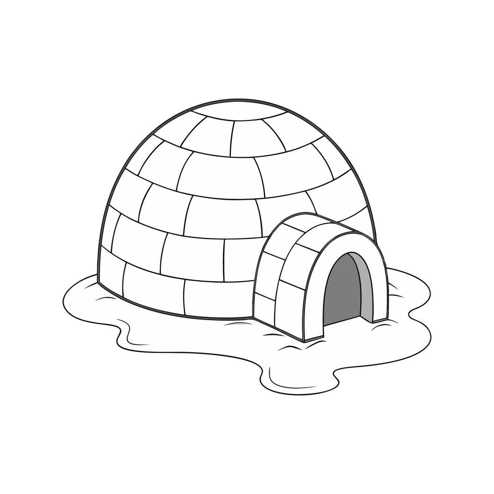 An igloo is shown in a black and white drawing vector