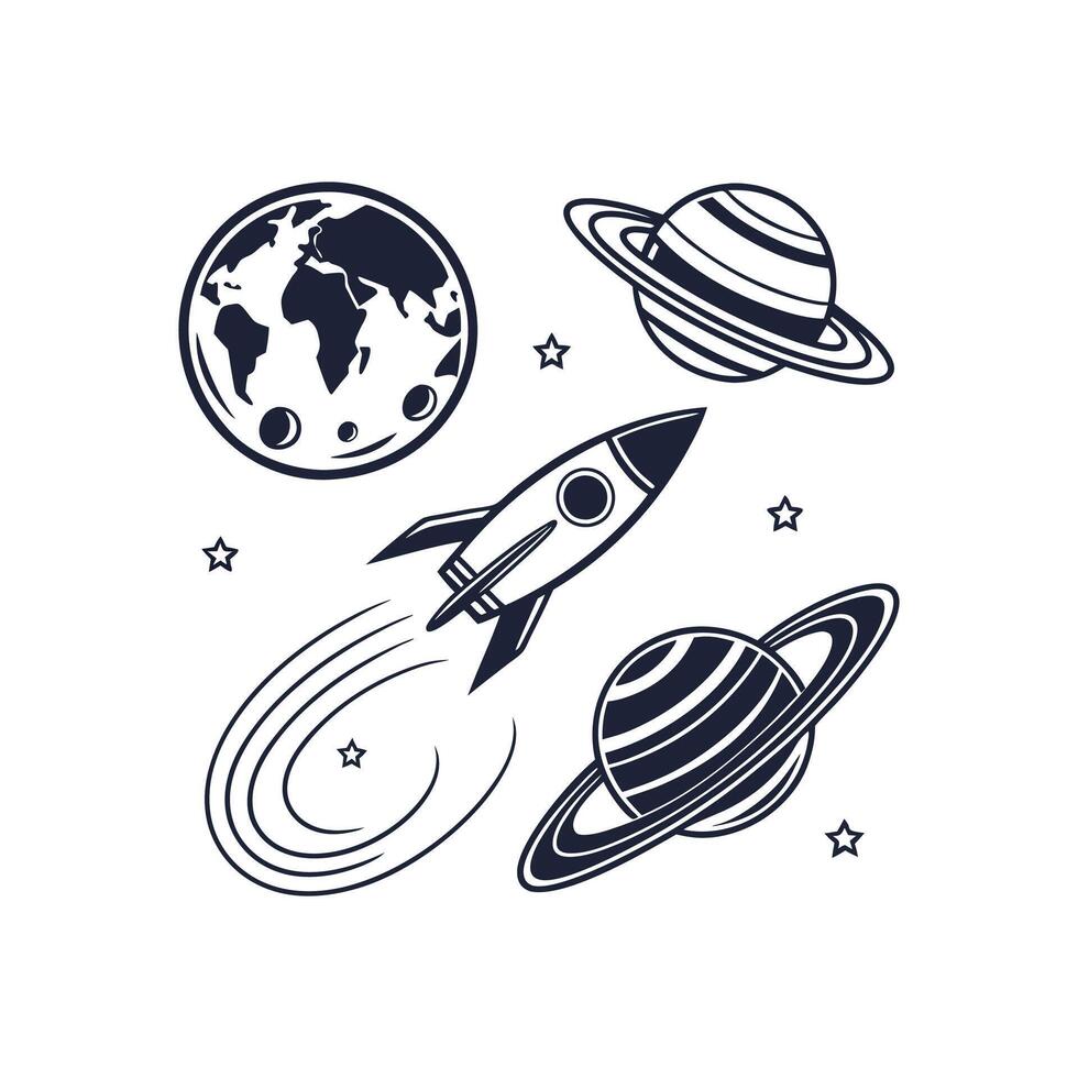 Space rocket and planets illustration vector