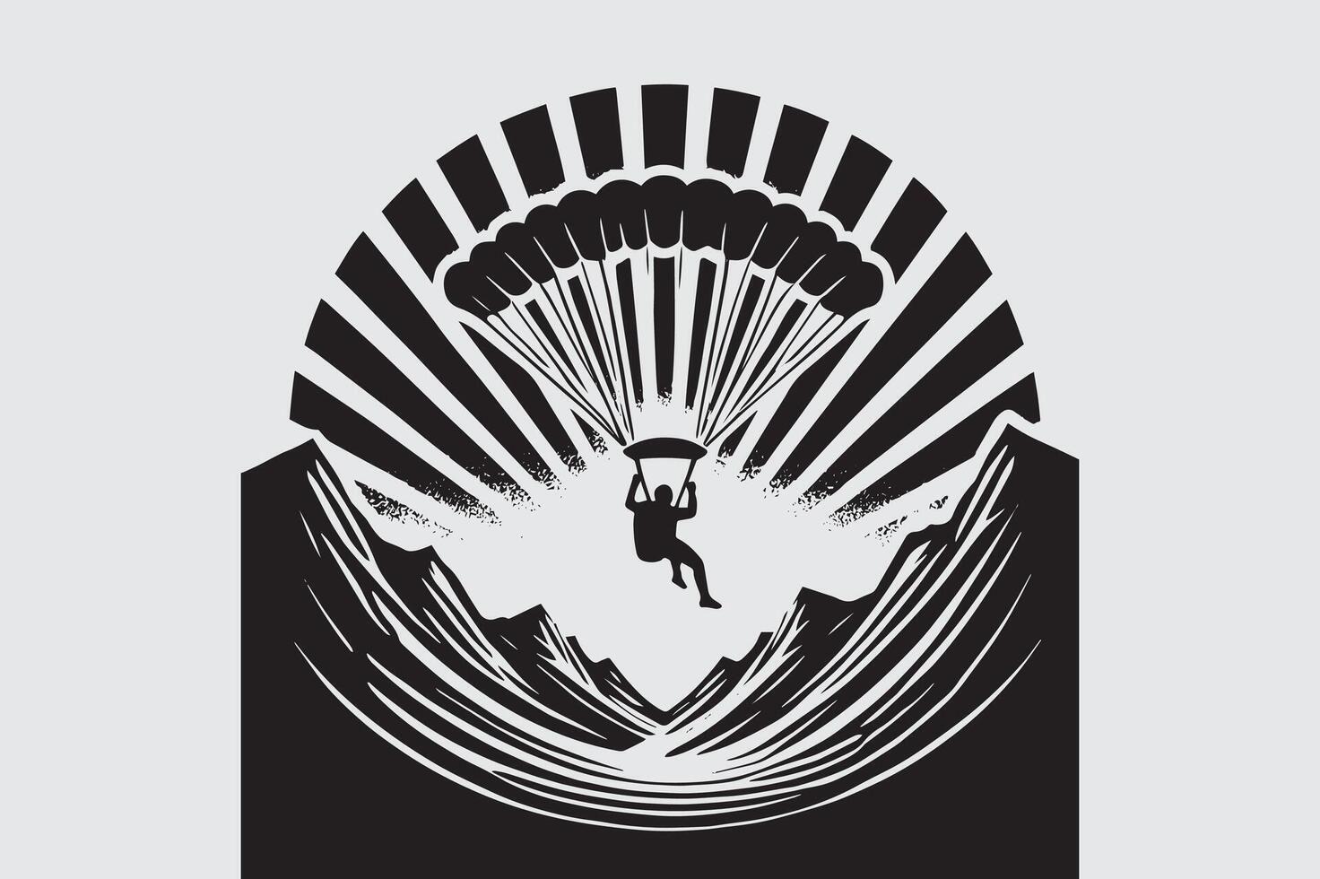 Black and White Parachute Silhouette Graphics vector