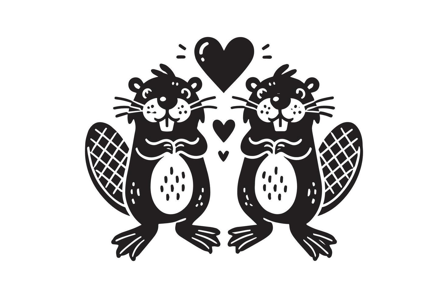 Valentines Day Beaver Silhouette Designs vector