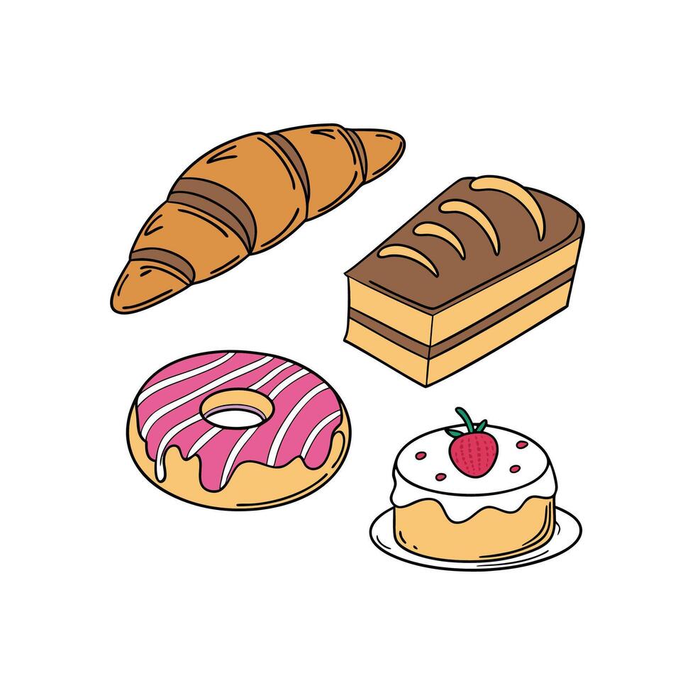 A set of different types of pastries vector