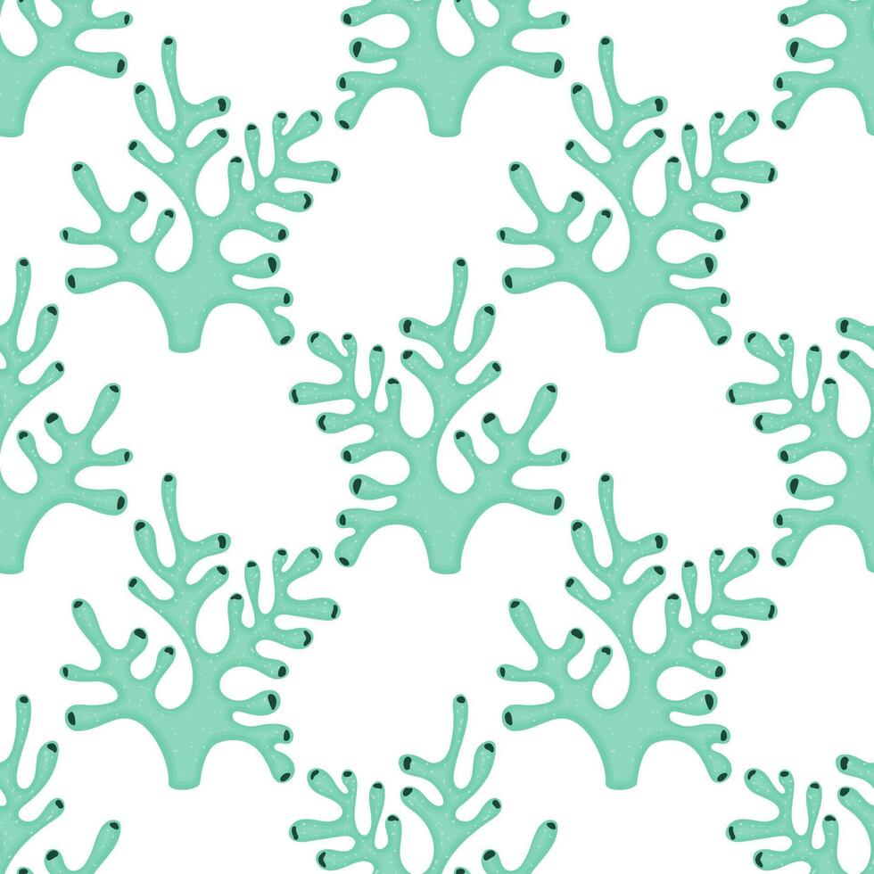 Marine pattern with turquoise azure corals, sea ocean bottom, marine fauna, World Ocean Day. vector
